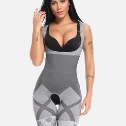 DEALSEVEN FASHION Women Grey Striped Full Cotton Body Shapewear-image-119