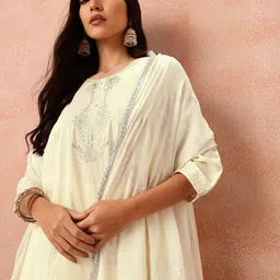 all about you Floral Embroidered Empire Style A-Line Kurta with Trousers & Dupatta-56