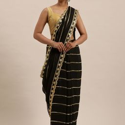 Sugathari Black & Gold-Toned Sequinned Jamdani Saree-image-23
