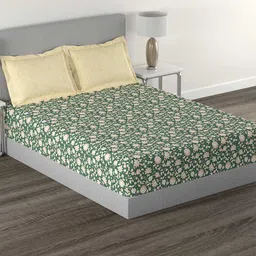 MYTRIDENT Brown & Green Floral 144 TC Cotton Queen Bedsheet with 2 Pillow Covers-image-77