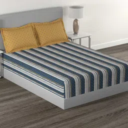 MYTRIDENT Blue & White Striped 144 TC Cotton Queen Bedsheet with 2 Pillow Covers-image-35