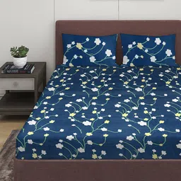 ROMEE Blue & Yellow Floral 144 TC Microfiber Queen Bedsheet with 2 Pillow Covers-image-29
