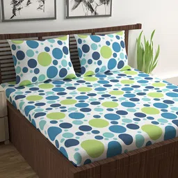 Divine Casa Garden Bliss Blue White 144 TC Queen Bedsheet with 2 Pillow Covers-image-95