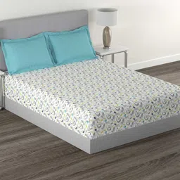 MYTRIDENT Grey & Blue Abstract Cotton 144 TC Queen Bedsheet with 2 Pillow Covers-85