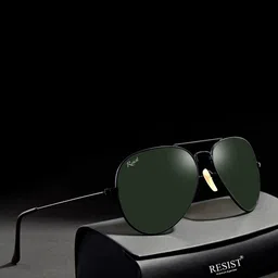 RESIST EYEWEAR Unisex Green Lens & Black Aviator Sunglasses with UV Protected Lens-28
