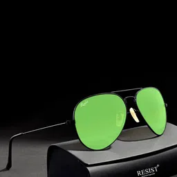 RESIST EYEWEAR Unisex Green Lens & Black Aviator Sunglasses with UV Protected Lens-29