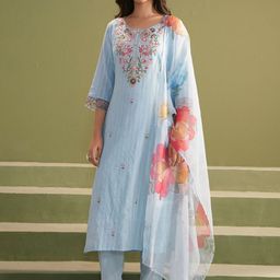 Indo Era Women Ethnic Motifs Embroidered Thread Work Kurta with Trousers & With Dupatta-42