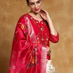 Varanga Women Floral Embroidered Regular Thread Work Kurta with Trousers & With Dupatta-picture-52