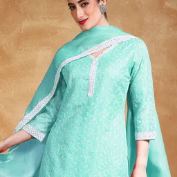 Varanga Women Floral Embroidered Regular Thread Work Kurta with Trousers & Dupatta-picture-27