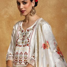 Varanga Women Floral Embroidered Regular Thread Work Kurta with Trousers & With Dupatta-image-62