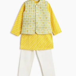 Campana Nishant Boys Striped Pure Cotton Kurta With Pyjamas & Jacket-58