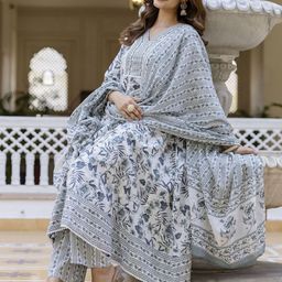 Anouk Women Floral Embroidered Aari Work Pure Cotton Kurta with Trousers & Dupatta-picture-33