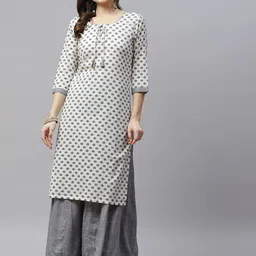 MIRAVAN Women Grey Ethnic Motifs Printed Pure Cotton Kurta with Palazzos-picture-39