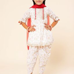 A.T.U.N. Girls Floral Printed Gotta Patti Pure Cotton Kurti with Dhoti Pants & Dupatta-image-89