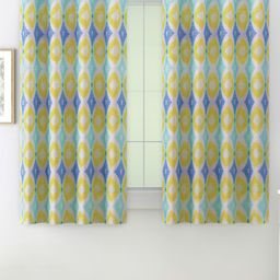 SWAYAM Blue & Yellow Set of 2 Geometric Room Darkening Window Curtain-8
