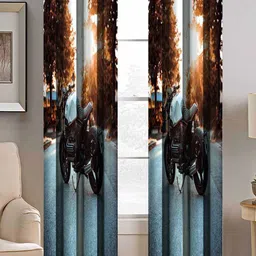 BELLA TRUE Blue & Black Set of 2 Quirky Room Darkening Window Curtain-image-67
