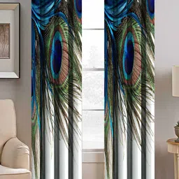BELLA TRUE White & Blue Set of 2 Quirky Room Darkening Window Curtain-image-36