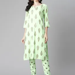 Poshak Hub Women Green Ethnic Motifs Printed Regular Kurta with Trousers-picture-11