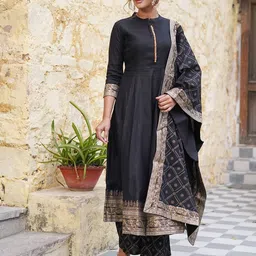 KALINI Mandarin Collar Ethnic Motifs Printed Regular Kurta with Trousers & With Dupatta-25