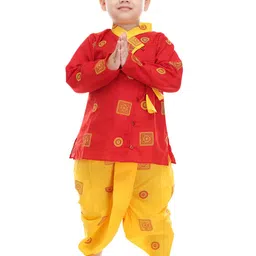 BAESD Boys Ethnic Motifs Printed Pure Cotton Regular Kurta with Dhoti Pants-picture-17