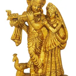 Exotic India Religious Gold Toned The Divine Lovers Radha Krishna Idol Showpiece-image-43