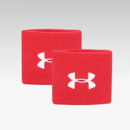 UNDER ARMOUR Men Set of 2 Red Solid Performance Wristbands with Embroidered Detail-17