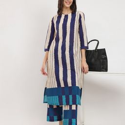 Pink Fort Women Striped Regular Pure Cotton Straight Kurta with Palazzos-image-52