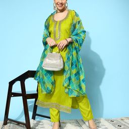 Kvsfab Ethnic Motifs Embroidered Regular Sequinned Kurta with Trousers & Dupatta-7