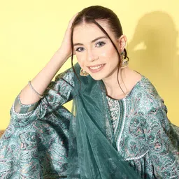 Sangria Women Paisley Printed Regular Thread Work Kurta with Trousers & With Dupatta-picture-19