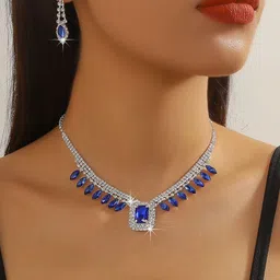 Shining Diva Fashion Silver-Plated Crystals Studded Jewellery Set-image-4