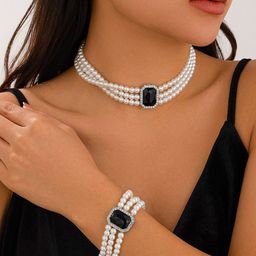 Shining Diva Fashion Silver-Plated Artificial Stone Studded & Pearls Beaded Jewellery Set-55