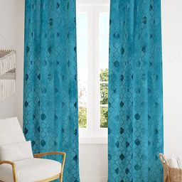 RIDHAAN Blue 2 Pieces Geometric Room Darkening Velvet Window Curtains-image-20