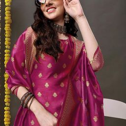KALINI Ethnic Motifs Woven Design Sleeveless Kurta With Salwar & Dupatta-picture-17