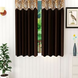 Aura Coffee Petunia Brown & Beige 2 Pieces Floral Printed Window Curtains-21
