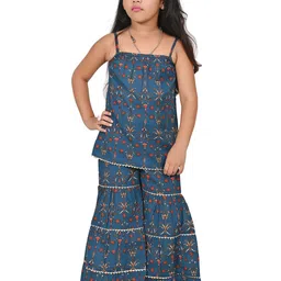 Cloth Bites Girls Floral Printed Regular Pure Cotton Kurti with Sharara-image-87