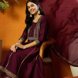 AHIKA Ethnic Motifs Embroidered Gotta Patti Anarkali Kurta with Palazzos & Dupatta-image-75