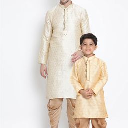 VASTRAMAY Boys Mandarin Collar Ethnic Motifs Regular Kurta with Dhoti Pants-16