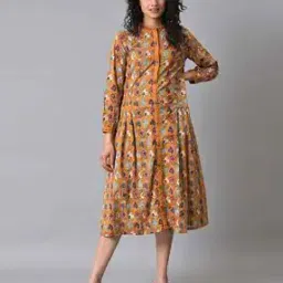 Printed A-Line Dress with Side Slit-picture-6