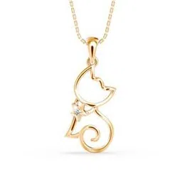 Women Yellow Gold Kitty Cat Lab Grown Diamond Pendant-image-4