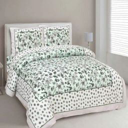 uniqchoice Green Cotton Floral 144 TC King Bedsheet with 2 Pillow Covers-picture-20