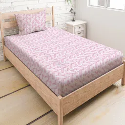 mayfair homes london Pink Abstract 210 TC CVC Single Bedsheet with 1 Pillow Cover-picture-30