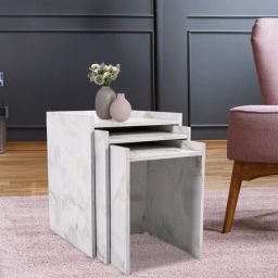 mintwud from pepperfry Himwari Nest of Tables in Marble Finish (Set of 3)-picture-24