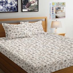 FABINALIV Beige & Brown Floral Printed 300 TC King Bedsheet Set 2.70 m x 2.70 m-image-88