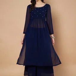 Poshak Hub Beads And Stones Embellished Empire A-Line Kurta With Palazzos-0