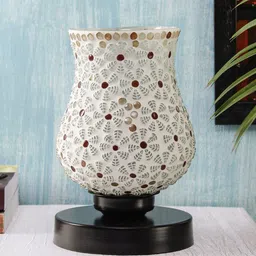 Devansh White & Gold-Toned Textured Mosaic Glass Table Lamp-44