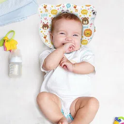 OyO Baby Infants White & Yellow Animal Print Memory Foam Head Shaping Cotton Baby Pillow-image-5