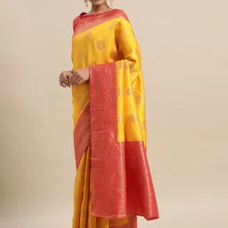 Saree mall Yellow Floral Silk Blend Banarasi Sarees-picture-30