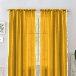 HOMEMONDE Yellow & White 2-Pieces Sheer Window Curtains-20