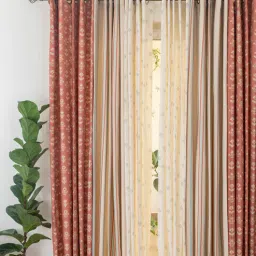 the yellow dwelling Rust Floral Cotton 5.5 Ft Semisheer Eyelet Window Curtain-picture-39