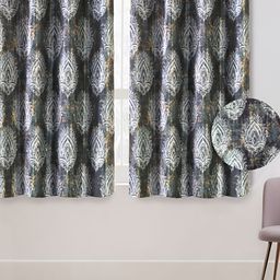 Aura Blue & White 2 Pieces Ethnic Motifs Printed Room Darkening Window Curtains-image-24